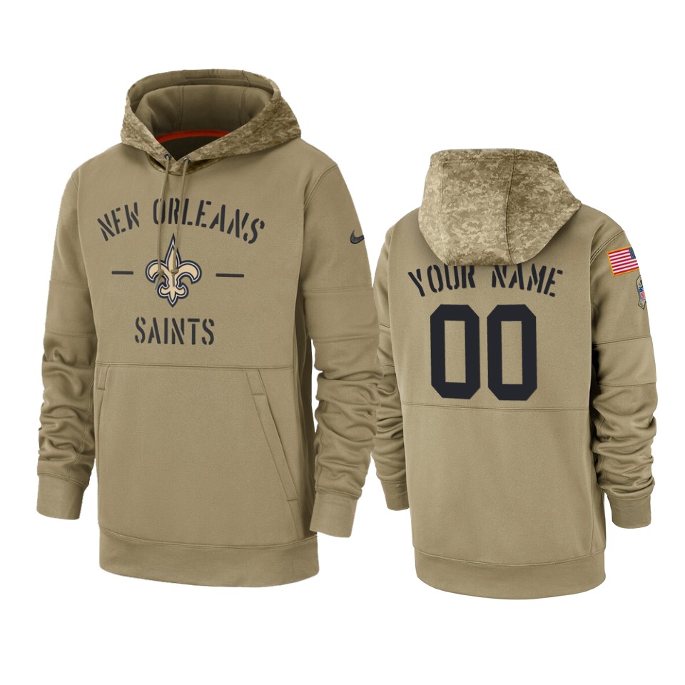 Men's New Orleans Saints Customized Tan 2019 Salute to Service Sideline Therma Pullover Hoodie
